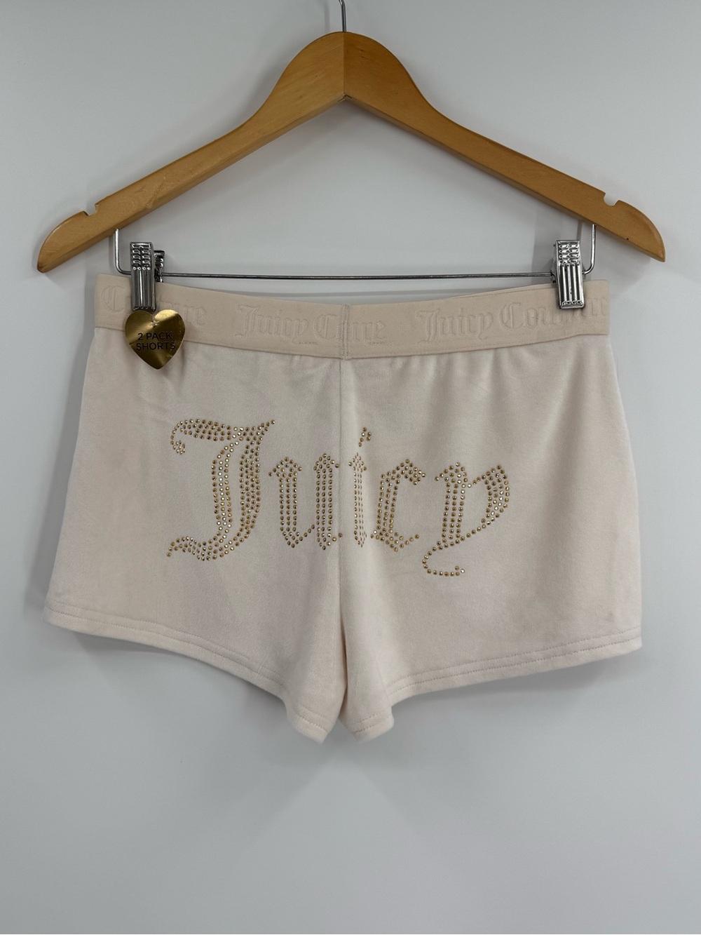 NWT Juicy Couture Velour Rhinestone Logo Shorts | Cream | Small